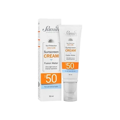 کرم ضد آفتاب فیوژن واتر ثمین SPF50 مناسب انواع پوست 50 میلی‌لیتر