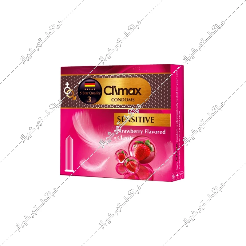 کاندوم ساده کلایمکس توت فرنگی مدل Sensitive بسته 3 عددی